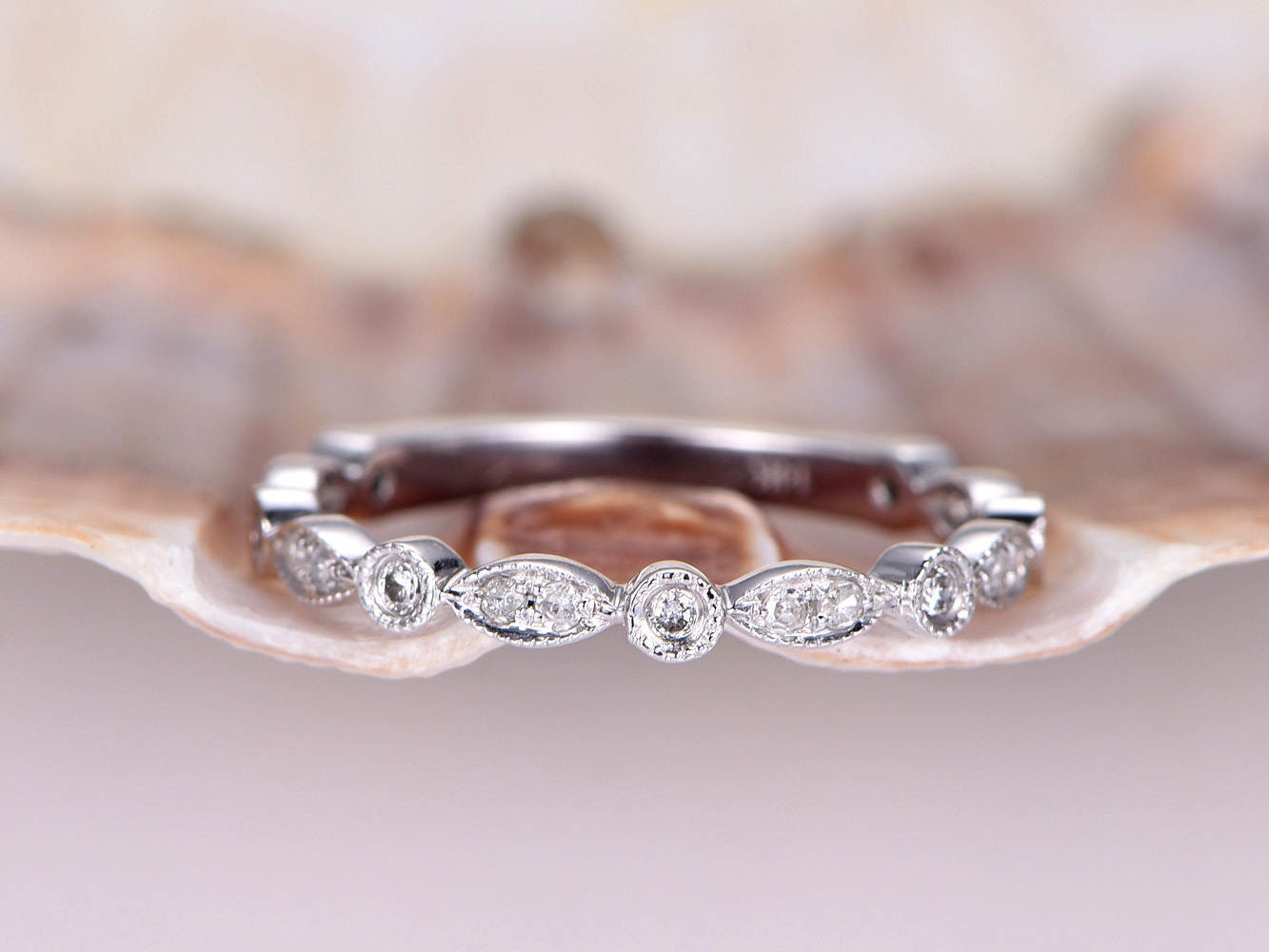 Diamant Ehering 3/4 Eternity Ring Marquise Art Deco Stil Passende Band Jubiläum 14K Weißgold von PENNIjewel