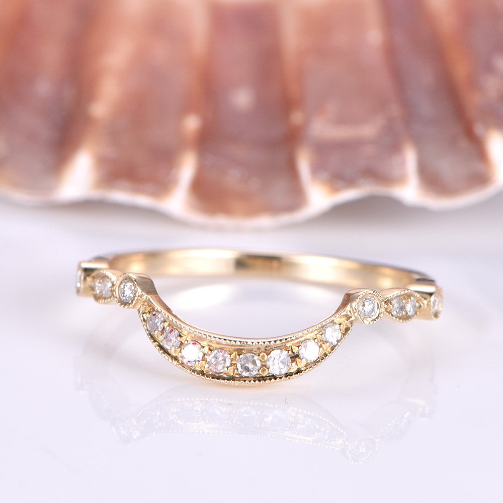 Diamant Ehering Geschwungener Matching Band Halbe Eternity Ring Massiv 585Er Gelbgold Verlobungsring Jubiläumsring von PENNIjewel