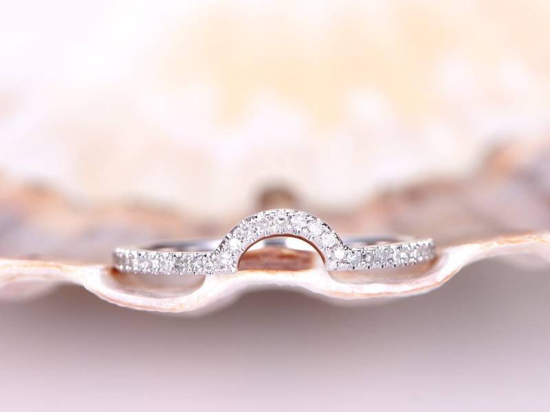 Diamant Ehering Halber Eternity Ring Passend Band Stapelbar Petit Massiv 14K Weißgold Angepasst von PENNIjewel