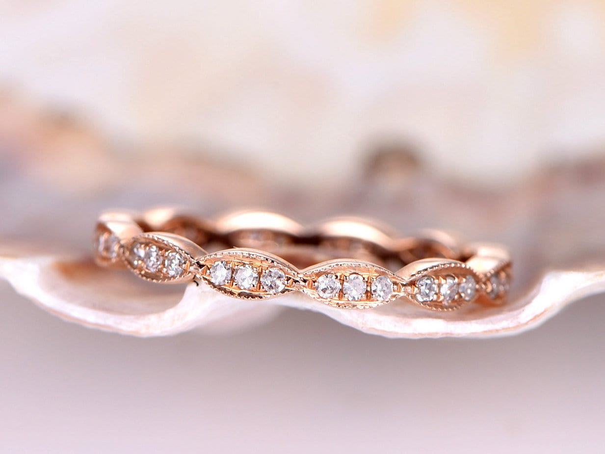 Diamant Ehering Ring Full Eternity Marquise Form 14K Roségold Verlobungsring Stapeln Passende Band Jubiläum von PENNIjewel
