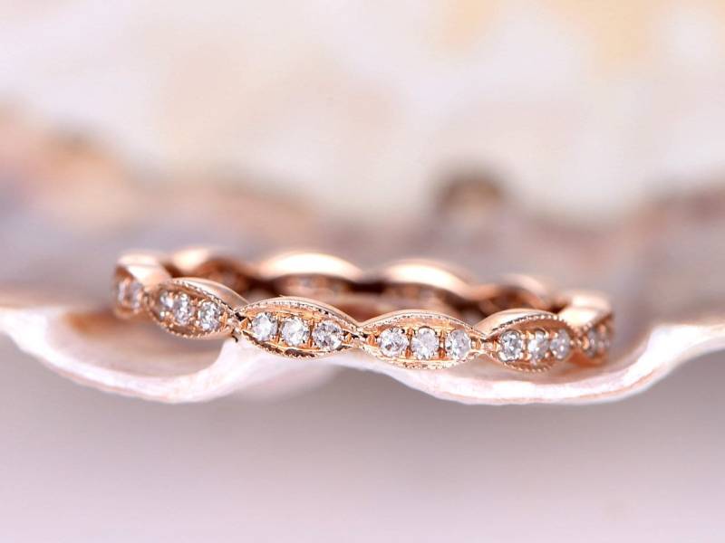 Diamant Ehering Ring Full Eternity Marquise Form 14K Roségold Verlobungsring Stapeln Passende Band Jubiläum von PENNIjewel