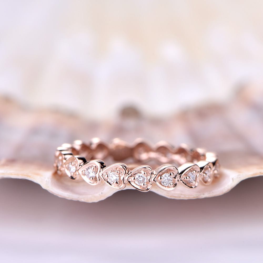 Diamant Ehering Solid 14K Rose Gold Herzförmiges Design 3/4 Eternity Verlobungsring Stacking Matching Band Weiß/Gelbgold von PENNIjewel