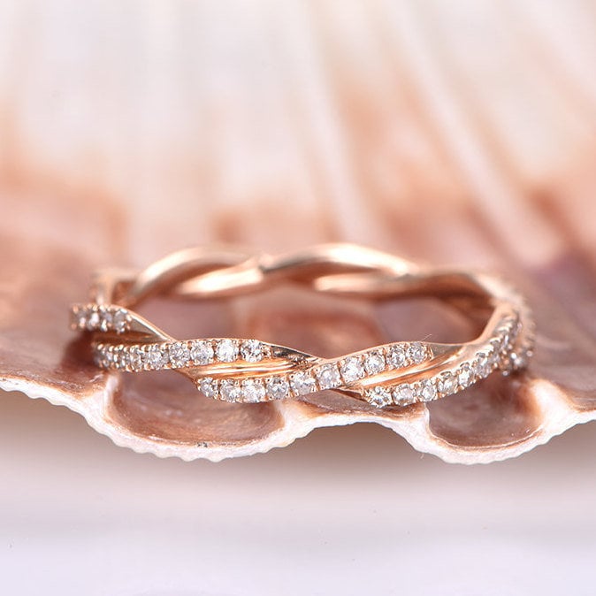 Diamant Hochzeitsband 14K Roségold Infinity Ring Full Etenrity Matching Band Twist Design Stacking Versprechen Jubiläum Si von PENNIjewel