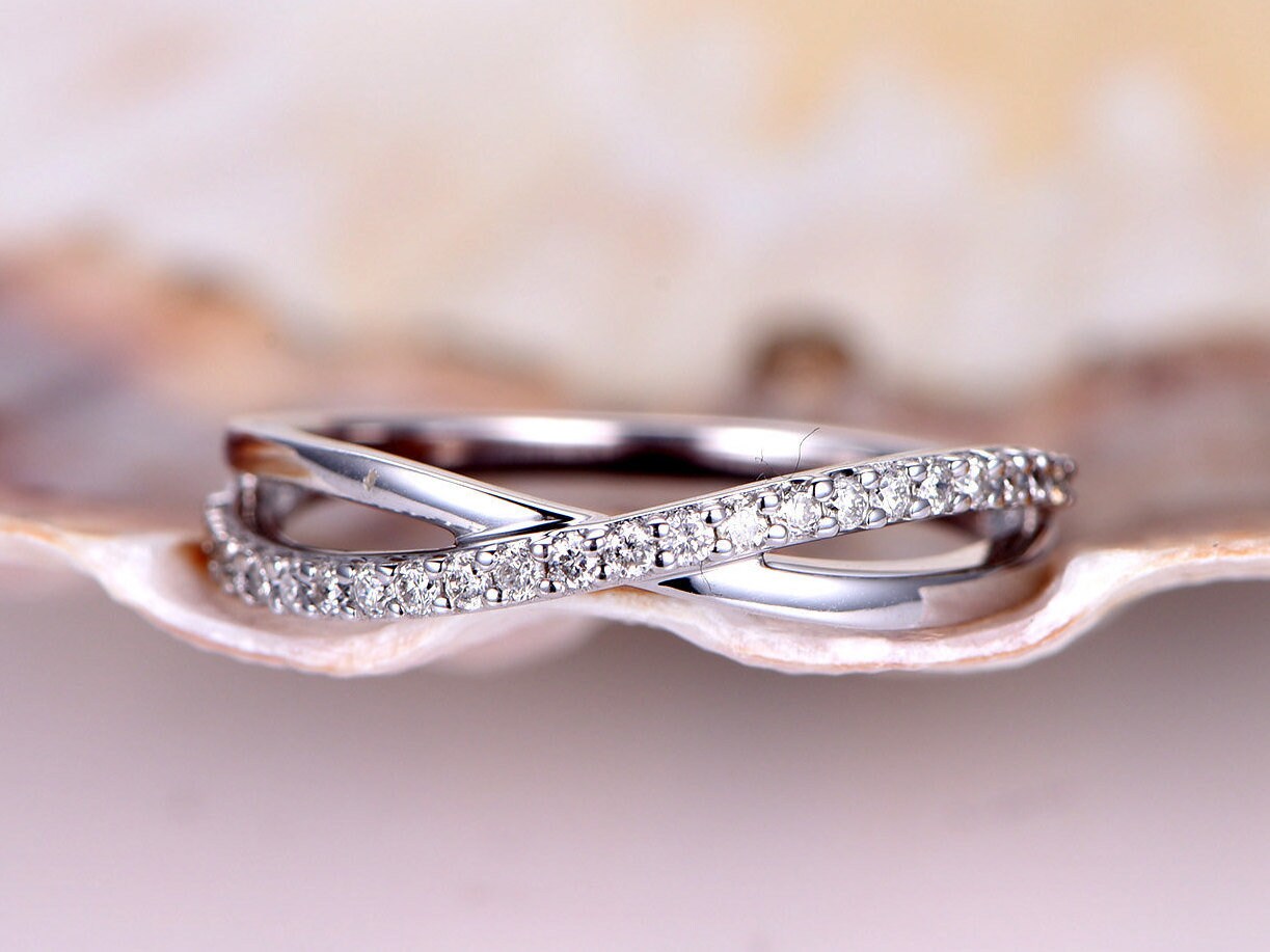 Diamant Hochzeitsband Weißgold Verlobungsring Echter Unikat Vintage Stapeln Passendes Band Versprechen Jubiläum Geschenk Für Sie von PENNIjewel