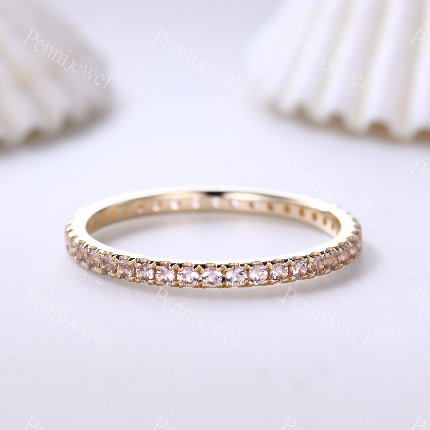 Full Eternity Morganit Ehering, Gelbgold, 1, 5mm Rund Geschnittener Ring, Stapeln Passender Band, Jahrestag Versprechen Ring, Geschenk Für Sie von PENNIjewel