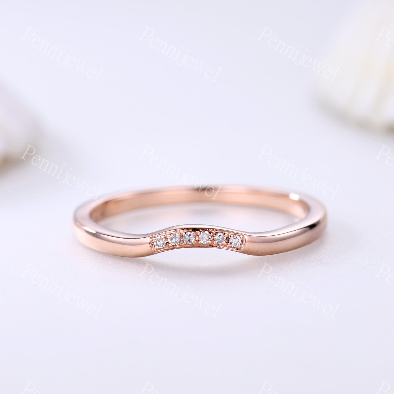 Geschwungener Moissanit Ehering, Verlobungsring, 14K Rosegold Ring, Jahrestag Geschenk, Moissanit Versprechen Ring/Geschenk von PENNIjewel