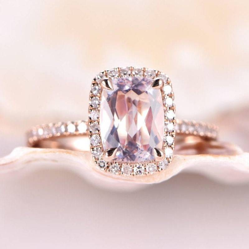 Kissen Morganit Verlobungsring Rosegold 6x8mm Rosa Edelstein Brautring Diamant Full Eternity Band 14K/18K Jubiläum Geschenk von PENNIjewel