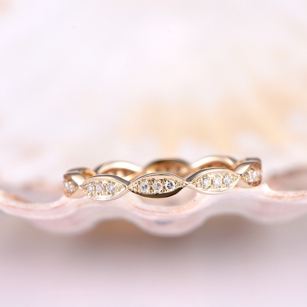 Marquise Form Diamant Ehering 14K Gelbgold Full Eternity Ring Verlobungsring Stapeln Passende Band Jubiläum Art Deco von PENNIjewel