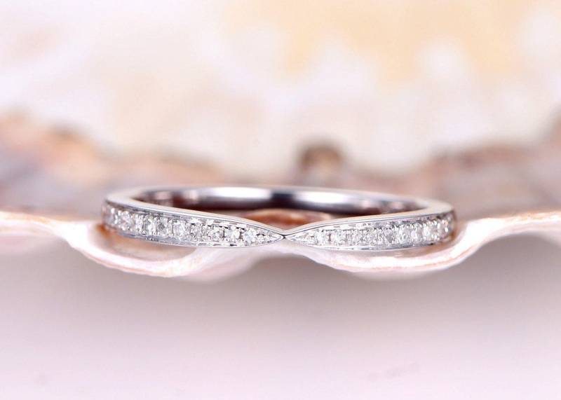 Natur Diamant Hochzeitsband Matching Band Halbe Ewigkeit Hochzeit 14K Weiß Gold Stapeln Passender Ring Valentinstag von PENNIjewel