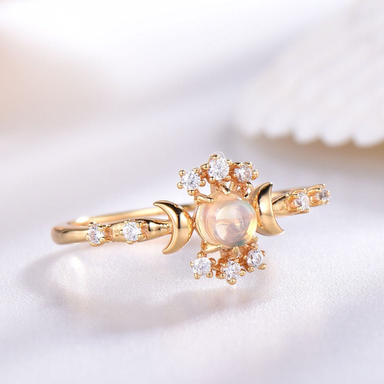 Opal Verlobungsring Silber Cz Diamant Ehering Gelb Vergoldet Zirkonia Edelstein 925 Sterling Verstellbar von PENNIjewel