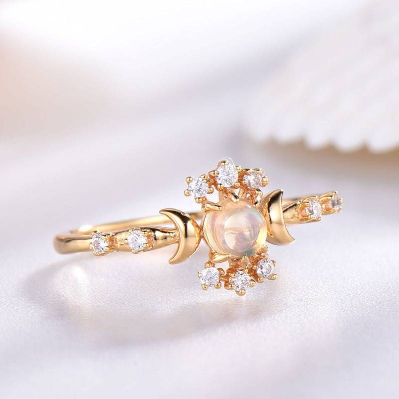 Opal Verlobungsring Silber Cz Diamant Ehering Gelb Vergoldet Zirkonia Edelstein 925 Sterling Verstellbar von PENNIjewel