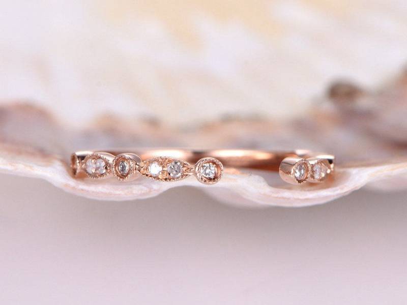 Open Gap Milgrain Diamant Ehering Halb Ewigkeit Ring Öffnung Design Hochzeitsband Stapeln Passende Band Jubiläumsring Geschenk Für Sie von PENNIjewel