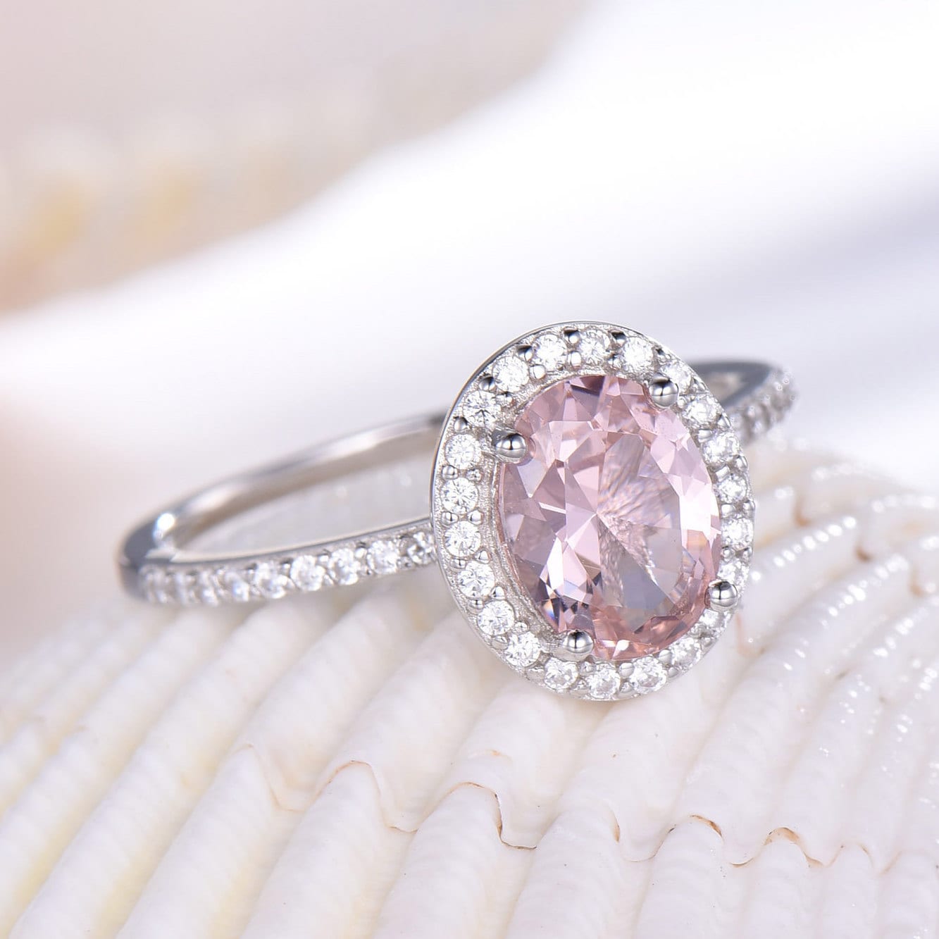 Pink Morganit Verlobungsring Weiß Vergoldet Oval Cut Brautring Cz Sterling Silber 925 Ehering 6x8mm Stein Geschenk Für Sie von PENNIjewel