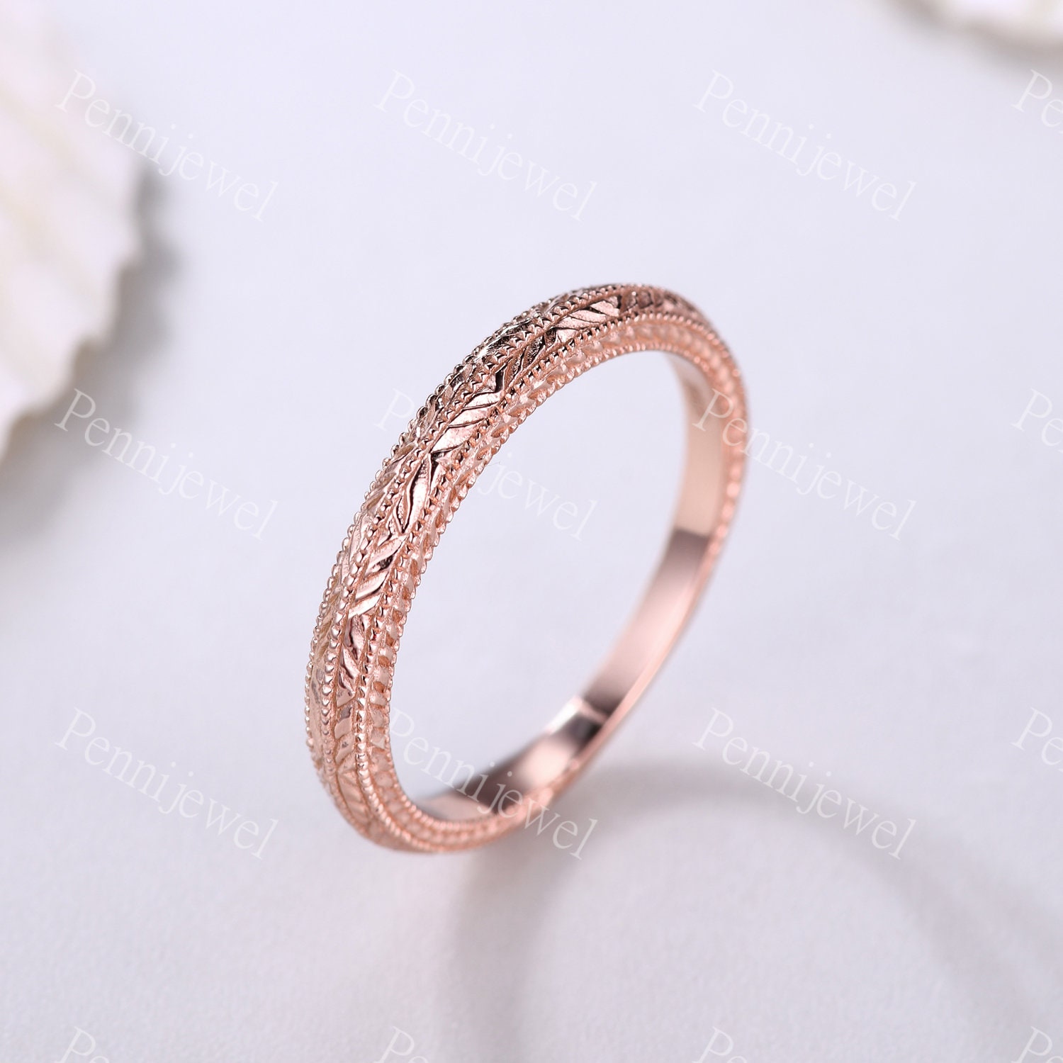 Schnitzerei Rosegold Hochzeitsband, Filigraner Ewigkeitsring, Filigraner Ewigkeitsring, 14K Massiver Roségold, Versprechensring, Jubiläumsgeschenk von PENNIjewel