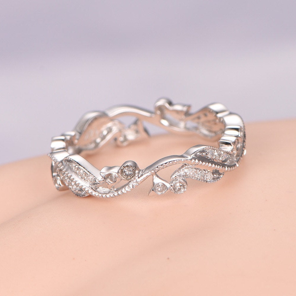 Volle Ewigkeit Diamant Stacking Band Natürlich Inspiriert Ring Zweig Rebe Frauen Hochzeit Jubiläumsgeschenk Art Deco Weißgold Matching von PENNIjewel