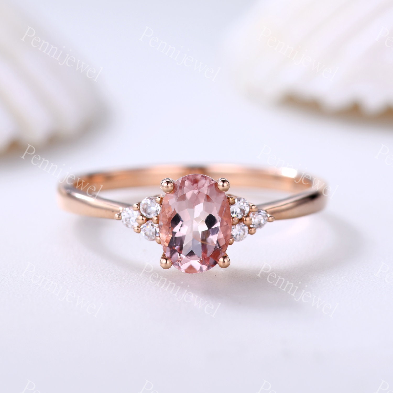 Zarter 5x7mm Oval Cut Morganit Verlobungsring Roségold Diamant Ring Jahrestag Versprechensring Valentinstag Geschenk von PENNIjewel