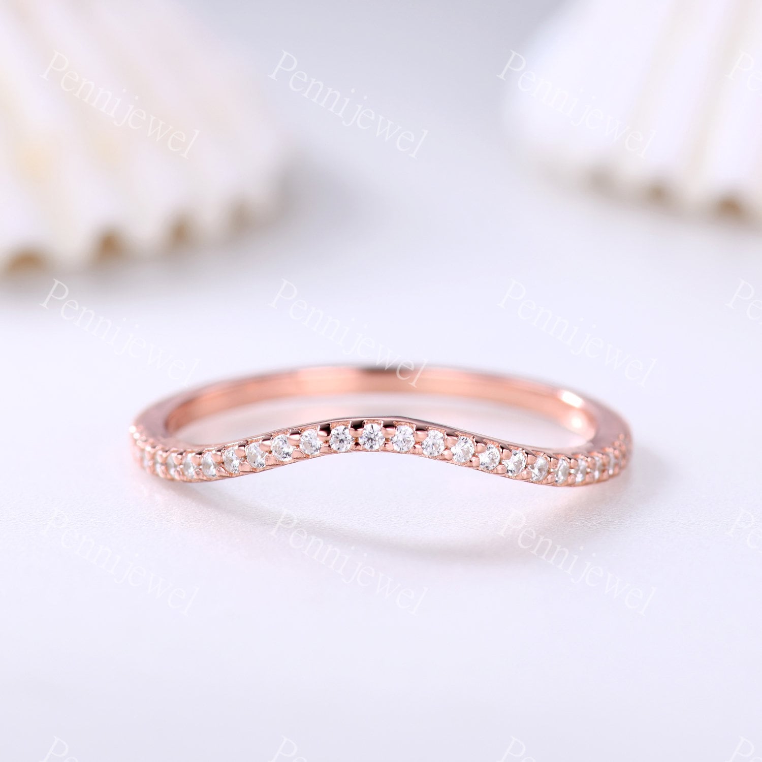 Zierliches Geschwungenes Diamanten Hochzeitsband, Halbe Ewigkeit Passendes Band, 14K Massives Roségold, Jahrestag/ Geburtstagsgeschenk von PENNIjewel