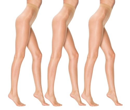 3 Paar 5 Den Ultra Sheer Strumpfhosen | Barely-There Transparente Damenstrumpfhosen | Nahtlos mit atmungsaktivem Zwickel, Hautfarben, M von PENTI