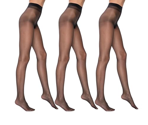 3 Paar 5 Den Ultra Sheer Strumpfhosen | Barely-There Transparente Damenstrumpfhosen | Nahtlos mit atmungsaktivem Zwickel, Schwarz, XL von PENTI