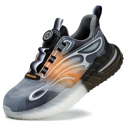 PENXZT Arbeitsschuhe Herren Sicherheitsschuhe Mode Trends Drehknopf Stahlkappenschuhe Atmungsaktive Bequeme Schutzschuhe Anti-Smashing,Weiß,36 EU von PENXZT