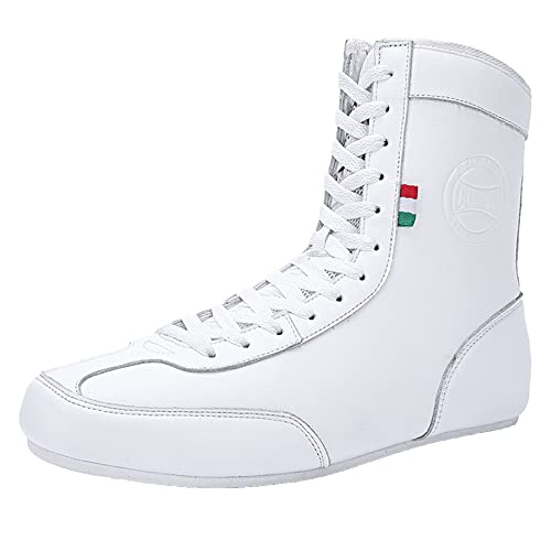 PENXZT Boxschuhe Herren Damen Ringerschuhe Atmungsaktive rutschfeste Bodybuilding Boxstiefel,Weiß,44 EU von PENXZT