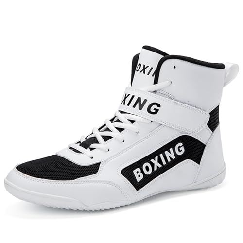 PENXZT Boxschuhe für Herren rutschfest Sportschuhe Jugend Fitness Training Kampfsport Boxstiefel für Jungen Fitnesstraining Bodybuilding,Weiß,38 EU von PENXZT