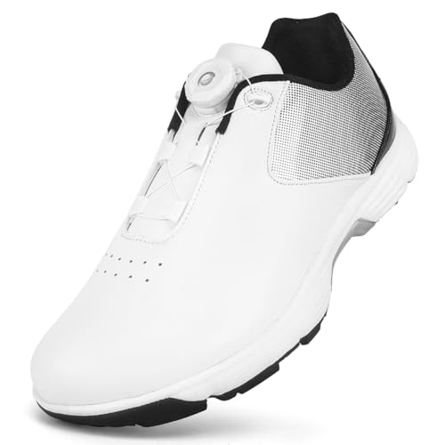 PENXZT Extra breite Herren-Golfschuhe mit Drehknopf, wasserdichte Sneakers ohne Spikes aus Leder, große Größe,A,44 EU von PENXZT