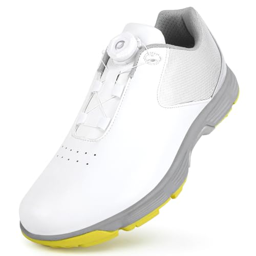 PENXZT Extra breite Herren-Golfschuhe mit Drehknopf, wasserdichte Sneakers ohne Spikes aus Leder, große Größe,B,49 EU von PENXZT