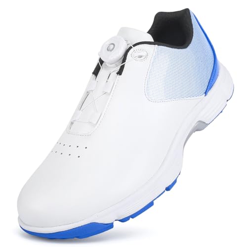PENXZT Extra breite Herren-Golfschuhe mit Drehknopf, wasserdichte Sneakers ohne Spikes aus Leder, große Größe,C,44.5 EU von PENXZT