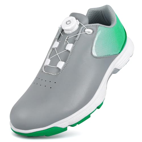 PENXZT Extra breite Herren-Golfschuhe mit Drehknopf, wasserdichte Sneakers ohne Spikes aus Leder, große Größe,D,39 EU von PENXZT