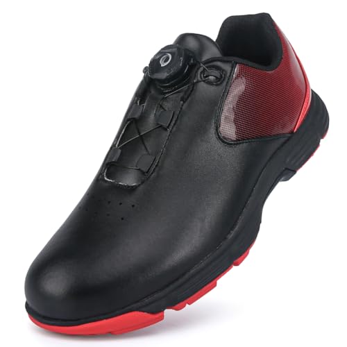 PENXZT Extra breite Herren-Golfschuhe mit Drehknopf, wasserdichte Sneakers ohne Spikes aus Leder, große Größe,E,44.5 EU von PENXZT