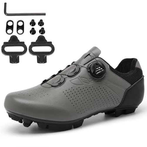 PENXZT Fahrradschuhe Damen Herren MTB Radsportschuhe Mountainbike Schuhe kompatibel mit SPD 2 Schrauben mit Cleats Radschuhe Fahrrad Outdoor,Grau,41 EU von PENXZT