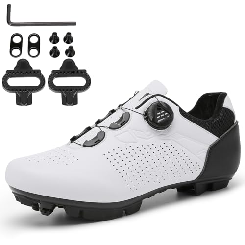 PENXZT Fahrradschuhe Damen Herren MTB Radsportschuhe Mountainbike Schuhe kompatibel mit SPD 2 Schrauben mit Cleats Radschuhe Fahrrad Outdoor,Weiß,40 EU von PENXZT