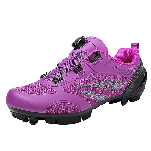 PENXZT Fahrradschuhe Damen MTB Schuhe Mountainbike Schuhe Kompatible SPD Cleats Atmungsaktive Outdoor-Fahrradschuhe,Lila,38 EU von PENXZT