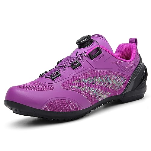 PENXZT Fahrradschuhe Damen Rennrad Und Mountainbike Schuhe Atmungsaktive rutschfeste No-Lock Fahrradschuhe Mit Schnell Rotierendem Schnürsenkelsystem,Lila,41 EU von PENXZT