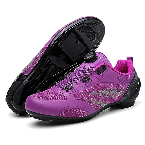 PENXZT Fahrradschuhe Damen Rennradschuhe Atmungsaktiv rutschfest Radschuhe Kompatibel mit Look SPD SPD-SL Delta Lock Pedal Peloton Schuhen,Lila,41 EU von PENXZT