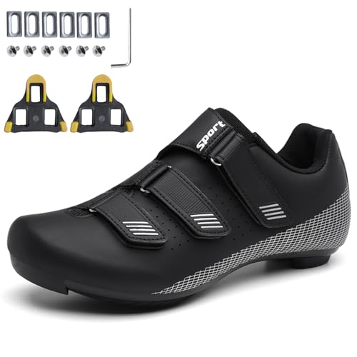 PENXZT Fahrradschuhe Herren Damen Radsportschuhe Kompatibel mit Look SPD SPD-SL Delta Lock Pedal Reitschuhe Outdoor-Radschuhe Fahrrad Indoor Spin Schuhe,Schwarz,44 EU von PENXZT