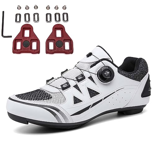 PENXZT Fahrradschuhe Herren Damen Rennradschuhe Atmungsaktive Radschuhe Kompatibel mit Peloton Schuhen Look SPD SPD-SL Delta Lock Pedal,Weiß,48 EU von PENXZT