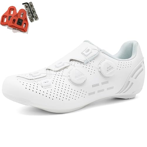 PENXZT Fahrradschuhe Herren Damen Rennradschuhe Kompatibel mit Look SPD SPD-SL Delta Lock Pedal Reitschuhe Atmungsaktive Outdoor-Radschuhe Fahrrad Schuhe,Weiß,45 EU von PENXZT