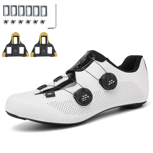 PENXZT Fahrradschuhe Herren Damen Rennradschuhe Kompatibel mit Peloton Look SPD SPD-SL Delta Lock Pedal Rennrad Schuhe,Weiß,41 EU von PENXZT