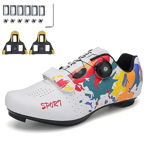 PENXZT Fahrradschuhe Herren Damen Rennradschuhe Radschuhe Kompatibel mit Look SPD SPD-SL Delta Lock Pedal Peloton Atmungsaktiv komfortabel Reitschuhe,Weiß,39 EU von PENXZT