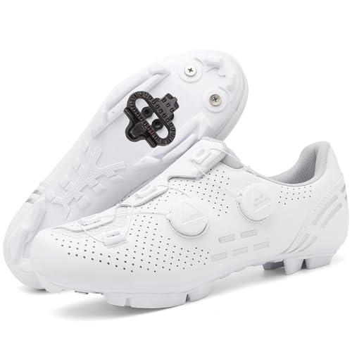 PENXZT Fahrradschuhe Herren Mountainbike Schuhe Damen MTB Radsportschuhe kompatibel mit SPD 2 Schrauben mit Cleats Atmungsaktive Outdoor Fahrrad Spin Schuhe,Weiß,40 EU von PENXZT