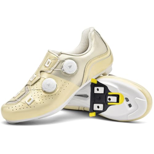 PENXZT Fahrradschuhe Herren Rennradschuhe Kompatibel mit Peloton Look SPD SPD-SL Delta Lock Pedal Reitschuhe Spinning Schuhe Rennrad Schuhe Draussen,Gold,42 EU von PENXZT