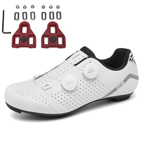 PENXZT Fahrradschuhe Rennradschuhe für Herren, Kompatibe Look SPD SPD-SL Delta Lock Pedal Rennrad Schuhe Radsportschuhe,Weiß,45 EU von PENXZT