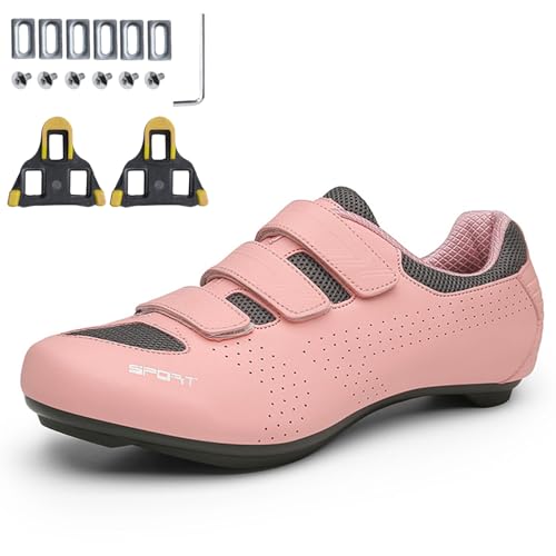 PENXZT Fahrradschuhe für Herren Damen Rennrad Radschuhe Kompatibe Look SPD SPD-SL Delta Lock Pedal Radsportschuhe,Rosa,42 EU von PENXZT