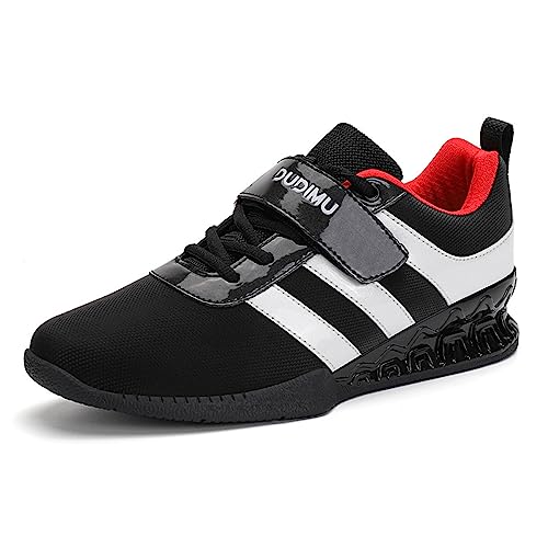 PENXZT Gewichtheberschuhe für Herren Leder Fitnessstudio Crossfit Heben Turnschuhe Unterstützung Balance Training Schuhe Rutschfester, verschleißfester Squat-Schuh,Black a,44 EU von PENXZT