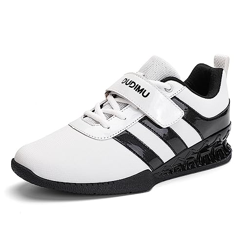 PENXZT Gewichtheberschuhe für Herren Leder Fitnessstudio Crossfit Heben Turnschuhe Unterstützung Balance Training Schuhe Rutschfester, verschleißfester Squat-Schuh,Weiß,40 EU von PENXZT