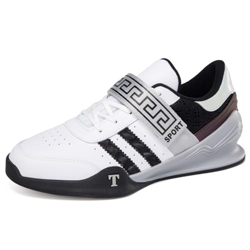 PENXZT Gewichtheberschuhe für Herren Leder Fitnessstudio Crossfit Turnschuhe Rutschfester Cross-Trainingsschuhe Leichtgewicht Rutschfestes Fitness,White Black,42 EU von PENXZT