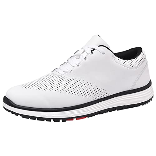 PENXZT Golfschuhe Für Männer wasserdichte Extra Weite Fit Casual Sneakers Nicht -Slip -Atmungsfreie Stachel -Trainer Für Golftraining,Weiß,46 EU von PENXZT