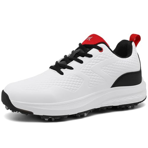 PENXZT Golfschuhe Herren Spikes Golf Sneakers Leder wasserdichte Wanderschuhe für Golfer Größe Plus,Weiß,40 EU von PENXZT
